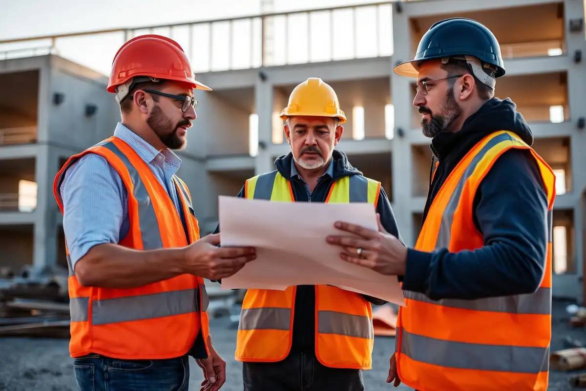 Engineer inspecting works on a residential construction site