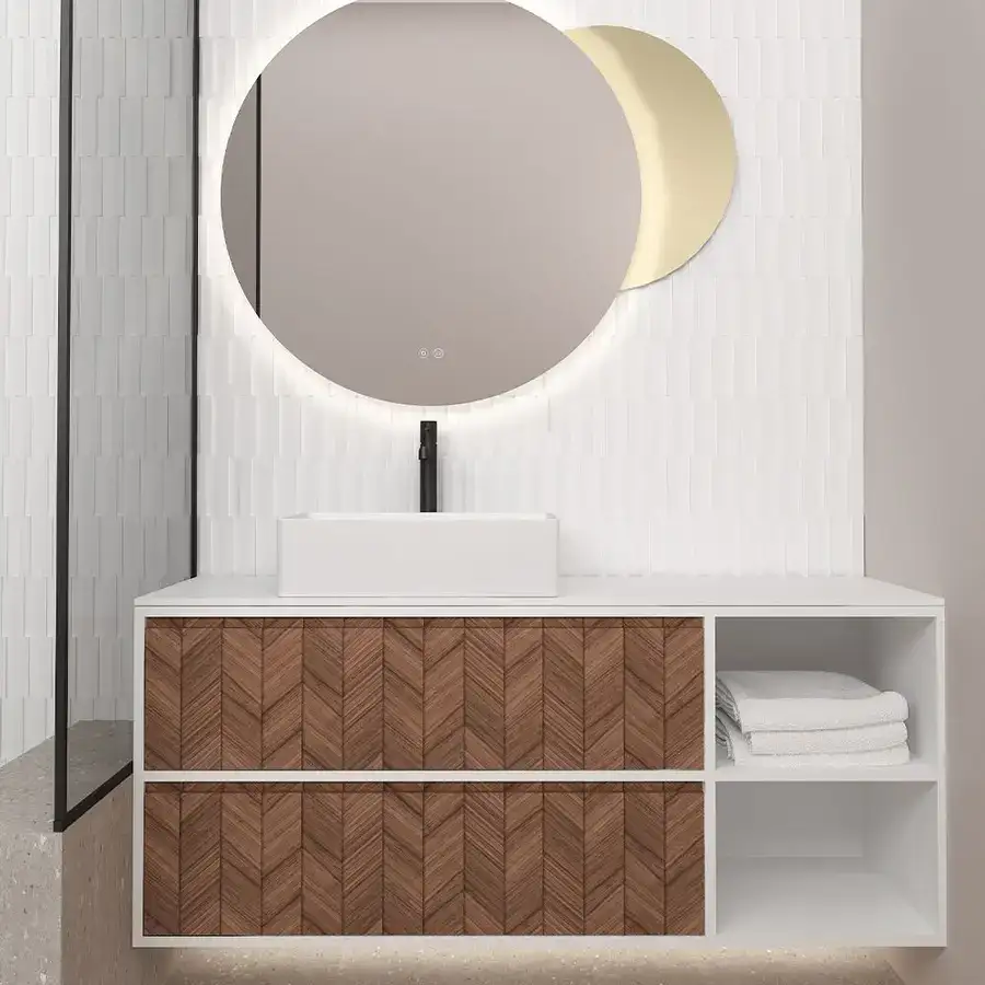 Έπιπλο μπάνιου Orabella Double Drawer with shelf 100 — μελαμίνη με PVC στις ακμές, 140 cm