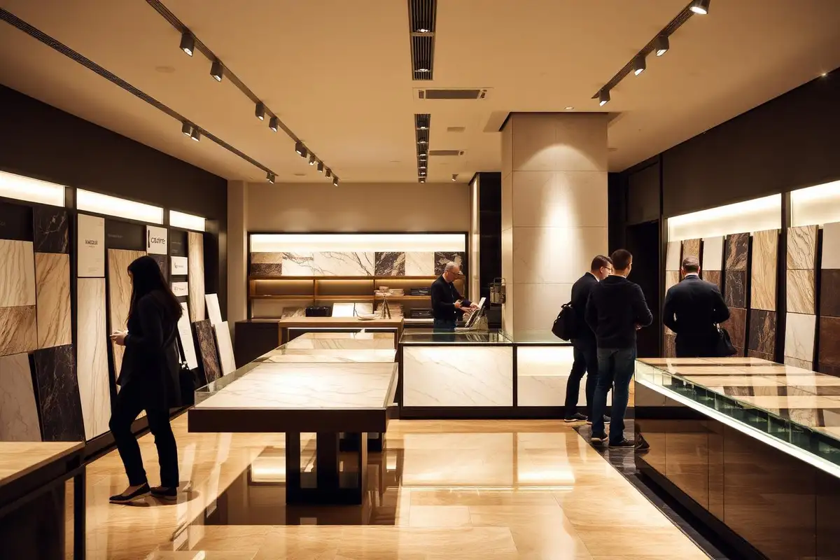 Retail store interior with illuminated display fixtures