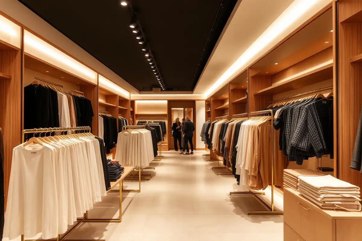 Retail store interior with display walls