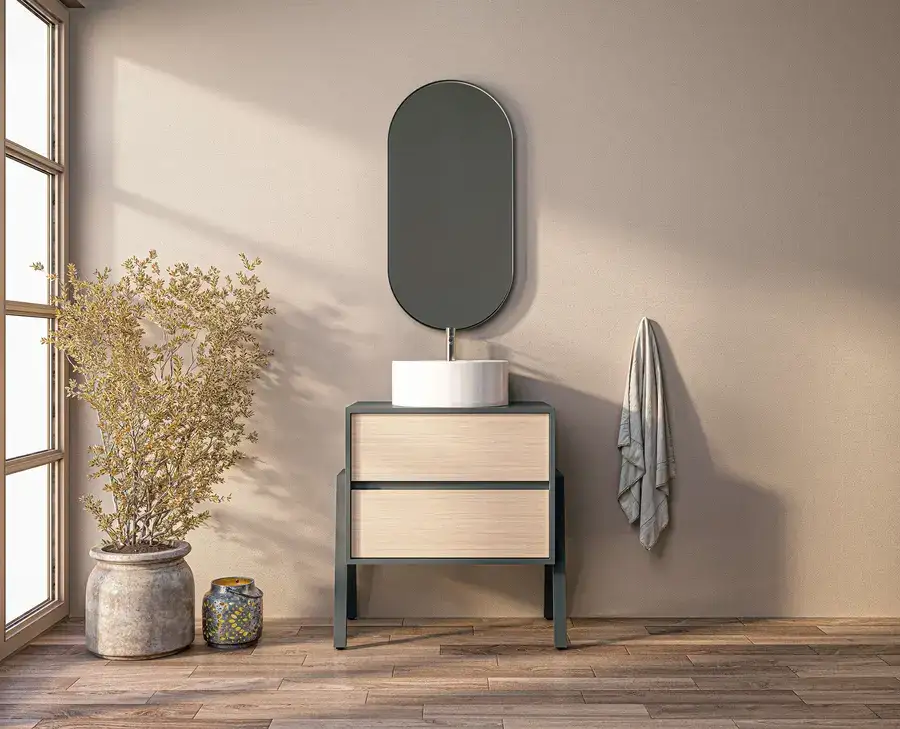 Έπιπλο μπάνιου Zebis Palette — μασίφ δρυς, 75, 110 και 125 cm